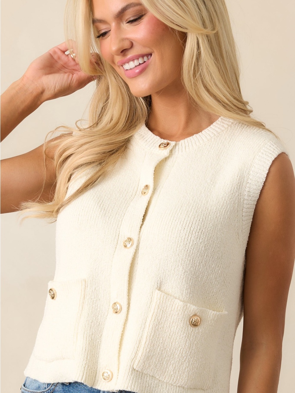 Song of Style by Aimee Song Cream Knit Button Front Sweater Vest XS